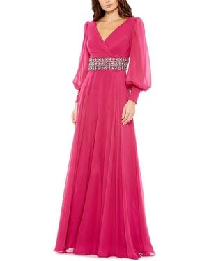 Mac Duggal Bishop Sleeve Wrap Over Belt Detail Flo - Pink