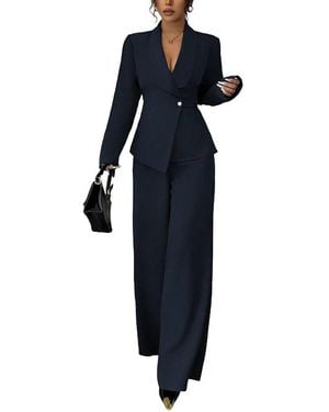 Amanda Royal 2Pc Blazer & Pant Set - Blue