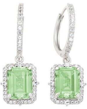 Suzy Levian Silver 0.02 Ct. Tw. Diamond & Gemstone Halo Dangling Earring - Green