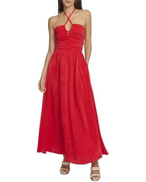 DKNY Satin Ruch Front Midi Dress - Red