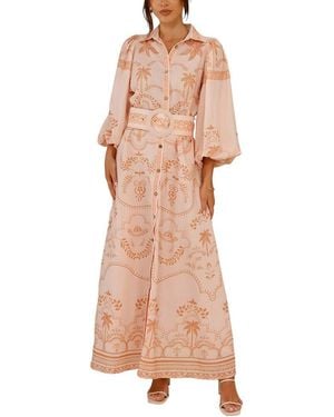 AMINA GLAM Linen-Blend Maxi Dress - Pink