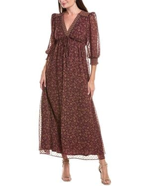 Maison Tara Eyelash Chiffon Maxi Dress - Red