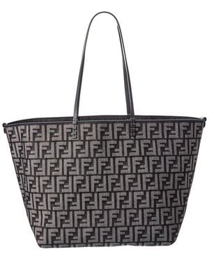 Fendi Roll Large Ff Denim & Leather Tote - Black
