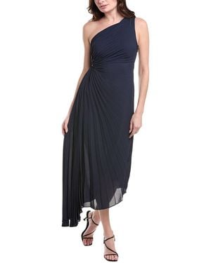 Nicole Miller Accordion Pleated One-Shoulder Midi Dress - Blue