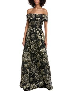 Rene Ruiz Off-The-Shoulder Jacquard Gown - Green