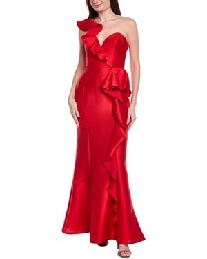 Marchesa Silk-Blend Gown - Red