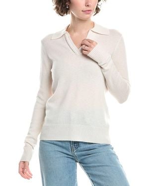 InCashmere Braided Trim Cashmere Polo Jumper - White