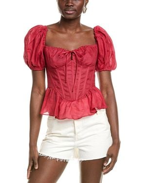 Bardot Esra Puff Sleeve Corset Top - Red