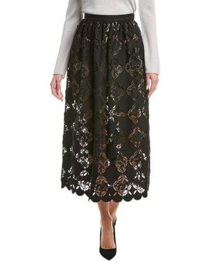 Oscar de la Renta Gardenia Guipure Eyelet Silk-Lined Full Skirt - Black