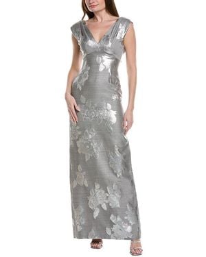 Lela Rose V-Neck Wool-Blend Gown - Gray