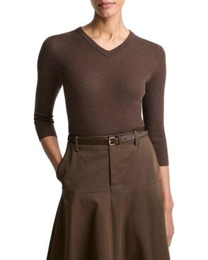 Vince Solid High V-Neck Cashmere & Silk-Blend Sweater - Brown