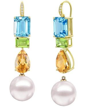 Kai Fine Jewelry 14K 13.65 Ct. Tw. Diamond & Gemstone & 12-13Mm Pearl Drop Earrings - White