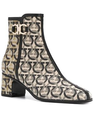 Ferragamo Gancini Print Leather Bootie - Black
