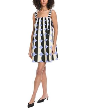 Oscar de la Renta Circle Geo Trapeze Wool-Blend Shift Dress - Blue