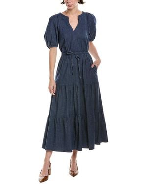 Anne Klein Tiered Puff Sleeve Midi Dress - Blue