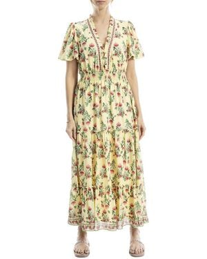 Max Studio V-Neck Tiered Maxi Dress - Metallic