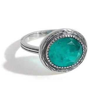 TIRAMISU Plated 4.00 Ct. Tw. Emerald Doublet Quartz Solitaire Ring - Blue