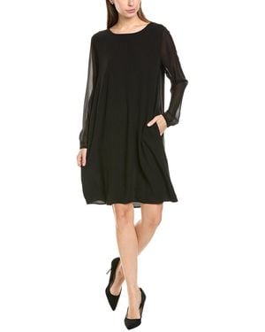 Eileen Fisher Sheer Sleeve Silk Shift Dress - Black