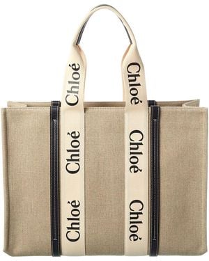 Chloé Woody Large Canvas & Leather Tote - Natural