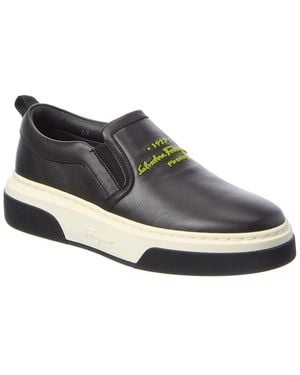 Ferragamo Cassina Leather Slip-On Trainer - Black