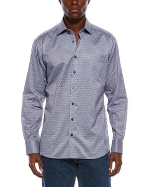 Eterna Printed Twill Modern Fit Shirt - Blue