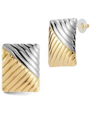 Glaze Jewelry Plated Two-Tone Ribbed Rectangular Statement Stud Earrings - Metallic