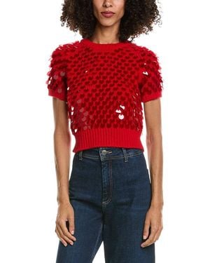 Prada Cropped Paillette Embellished Wool & Cashmere-Blend Jumper - Red
