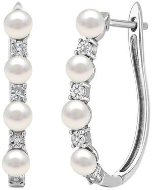 Lab Grown Gemstones Lab-Grown Pearl & 4Mm Pearl Hoop Earrings - White
