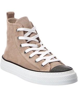 Brunello Cucinelli Suede High-Top Trainer - White