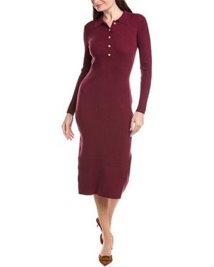 Tahari Collar Half Button Down Rib Midi Dress - Red