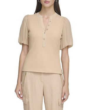 DKNY Mix Media Rib Top - Natural