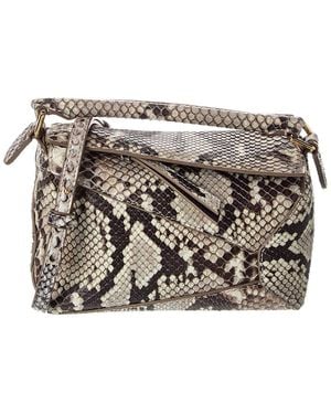 Loewe Puzzle Mini Python Shoulder Bag - Grey
