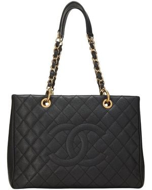 CHANEL Quilted Caviar Leather Grand Shopping Tote (Gst) (Authentic Pre-Loved) - Black