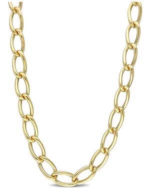 Italian Silver 18K Over Hollow Link Chain Necklace - Metallic