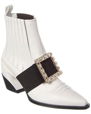 Roger Vivier Tex Strass Leather Boot - White