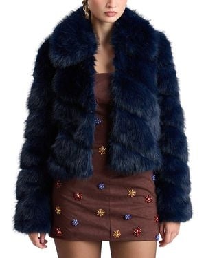 Avec Les Filles Cropped Diagonal Paneled Jacket - Blue