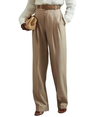Reiss Sadie Double Pleat Wool Trouser - Natural