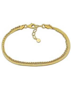 Italian Silver Herringbone & Rope Chain Bracelet - White