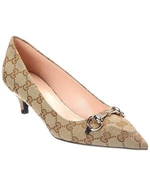 Gucci Horsebit Gg Supreme Canvas & Leather Pump - Natural