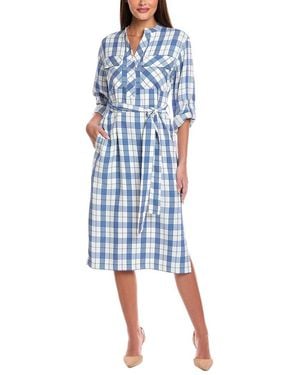 St. John Plaid Print Woven Dress - Blue
