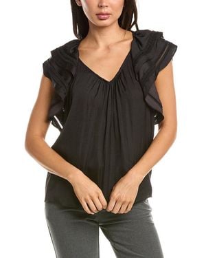 Tahari Flutter Sleeve Airflow Blouse - Black