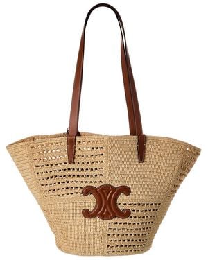 Celine Classic Panier Medium Raffia & Leather Tote - Brown