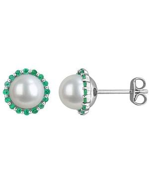 Rina Limor 0.38 Ct. Tw. Lab-Grown Emerald & 7-7.5 Mm Pearl Halo Stud Halo Stud - Blue