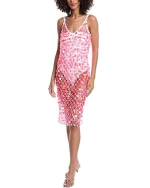 MILLY Sequin Crochet Midi Dress - Red