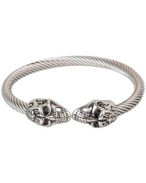 Eye Candy LA Titanium Double Head Skull Bracelet - White