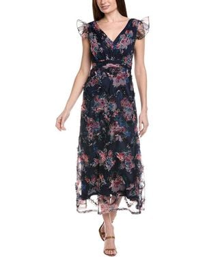 Adrianna Papell Printed Tulle Ankle Dress - Blue