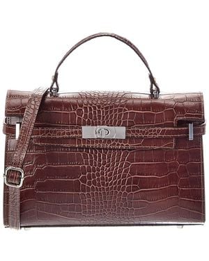 Italian Leather Lea Leather Top Handle Bag - Purple