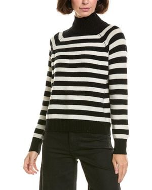 InCashmere Chuck Stripe Mock Neck Wool & Cashmere-Blend Pullover - Black