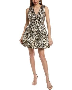Fate Metallic Animal Print Bow Mini Dress - Natural