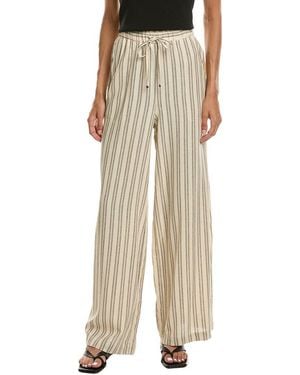 Max Studio Elastic Waist Wide Leg Linen-Blend Pant - Natural
